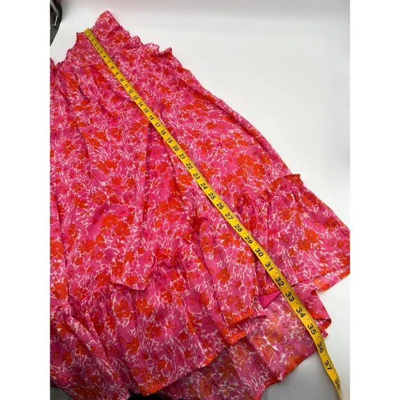 Umgee Women Size Large Pink Floral Metallic Flutter Sleeve Dress NWT - Picture 6 of 10